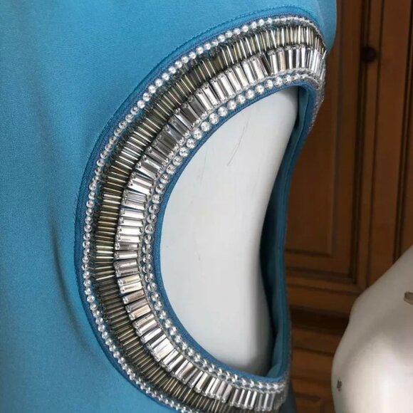 Emilio Pucci Cut Out Crystals Mod Aqua Blue Turquoise DRESS USA SZ 6 IT40 $3,500 - Picture 7 of 12